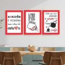 Quadros Cantinho Café Cozinha Vermelho Kit 3 Peças 20x28cm