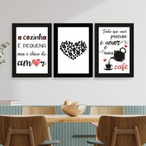 Quadros Cantinho Café Decoração Frases Cozinha Kit 3 Peças