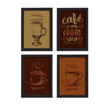 Quadros Cantinho do Café Moldura Preta 22x32cm Kit 4un