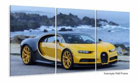 Quadros Carros Bugatti Amarelo 120x60 em Tecido