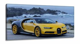 Quadros Carros Bugatti Amarelo em Tecido Canvas 130x60