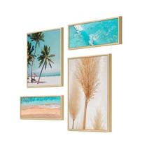 Quadros Casa de Praia Mar ul Paisagem 4 Peças 20x30cm MDF