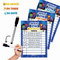 Quadros Check List Rotina Infantil Manhã Tarde Noite Heróis com Caneta