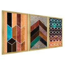 Quadros Chevron Com Moldura Premium 30x45 Kit 3 Peças