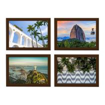 Quadros Cidade Rio de Janeiro kit 4un Moldura Marrom 33x43cm Quadros Cidade Rio de Janeiro kit 4un Moldura Marrom 33x43cm