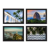 Quadros Cidade Rio de Janeiro kit 4un Moldura Preta 22x32cm