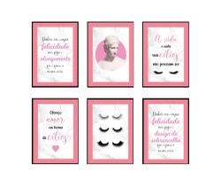 Quadros Cílios Lash Design Mármore Rosa Kit 6 Peças 20x28cm