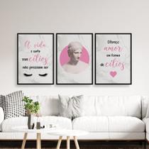 Quadros Cílios Lash Design Salão Frases Kit 3 Peças 20x28cm