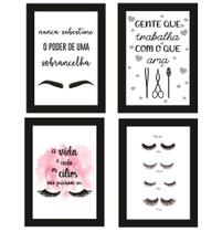 Quadros Cílios Lash Design Salão Frases Kit 4 Peças 20x28cm