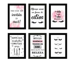 Quadros Cílios Lash Design Salão Frases Kit 6 Peças 20x28cm