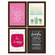 Quadros com Frases Alegria Moldura Marrom 22x32cm 4un Quadros com Frases Alegria Moldura Marrom 22x32cm 4un