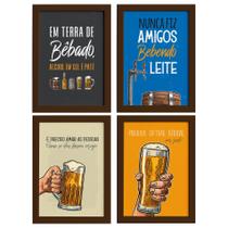Quadros com Frases Cerveja Moldura Marrom 22x32cm Kit 4un