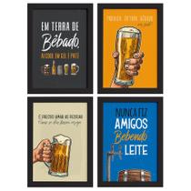 Quadros com Frases Cerveja Moldura Preta 22x32cm Kit 4un