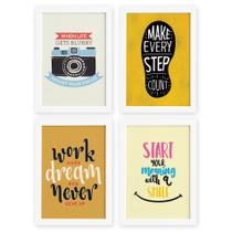 Quadros com Frases Motivação Inglês Moldura Branca 22x32 4un