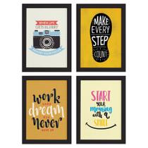 Quadros com Frases Motivação Inglês Moldura Marrom 33x43