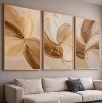 Quadros com Moldura e Acrilico Cristal Tons Marrom e Areia Kit 3 Quadros para Sala, Quarto ou Escritório