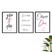 Quadros Com Vidro 3 Peças Frases Gratidão Obrigado Deus