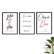 Quadros Com Vidro 3 Peças Frases Gratidão Obrigado Deus