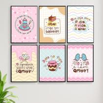 Quadros Confeitaria Bolo Pote Padaria Doces Tortas 6 Peças
