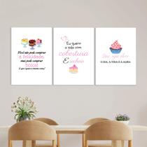 Quadros Confeitaria Decoração Bolos Tortas Cozinha 3 Peças