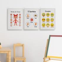 Quadros Corpo Sentidos Emoções Educativos 3 Peças 20x28cm