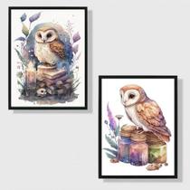 Quadros Coruja Aquarela 45x34cm - Decoração Quarto Quadros Coruja Aquarela 45x34cm - Decoração Quarto