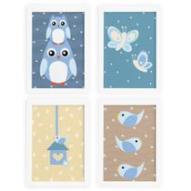 Quadros Coruja Baby Azul Moldura Branca 22x32 4un Quadros Coruja Baby Azul Moldura Branca 22x32 4un