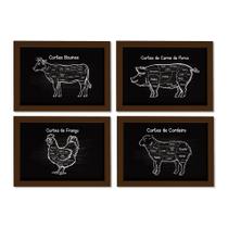 Quadros Cozinha Cortes de Churrasco Moldura Marrom 22x32cm K