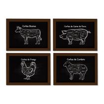 Quadros Cozinha Cortes de Churrasco Moldura Marrom 22x32cm Kit 4un Quadros Cozinha Cortes de Churrasco Moldura Marrom 22x32cm Kit 4un