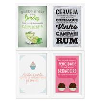 Quadros Cozinha Drinks e Desserts Moldura Branca 22x32cm 4un Quadros Cozinha Drinks e Desserts Moldura Branca 22x32cm 4un
