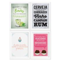 Quadros Cozinha Drinks e Desserts Moldura Branca 33x43cm 4un Quadros Cozinha Drinks e Desserts Moldura Branca 33x43cm 4un