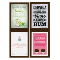 Quadros Cozinha Drinks e Desserts Moldura Marrom 22x32cm 4un