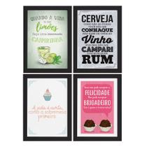 Quadros Cozinha Drinks e Desserts Moldura Preta 22x32cm 4un Quadros Cozinha Drinks e Desserts Moldura Preta 22x32cm 4un
