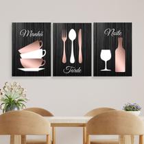 Quadros Cozinha Rose Gold Decoração Kit 3 Peças 20x28cm