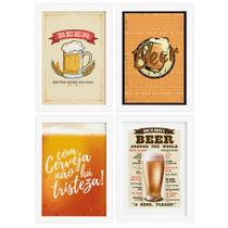 Quadros de Cerveja Beers Moldura Branca 22x32cm 4un