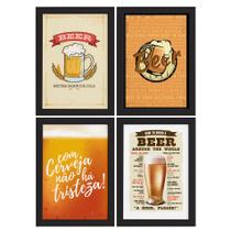 Quadros de Cerveja Beers Moldura Preta 33x43cm 4un