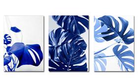 Quadros De Decoração Flores Folha De Bamboo Imagens Azul Royal, Kit 3 Placas 20x30