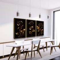 Quadros De Parede Flor Rosa Dourada Casal Sala Quarto