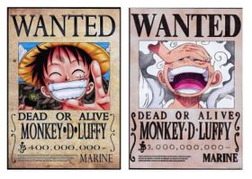 Quadros Decoração Anime One Piece Wanted Monkey D Luffy 2Un