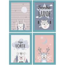 Quadros Decoração Escandinava Infantil 4un Moldura Azul 22 Quadros Decoração Escandinava Infantil 4un Moldura Azul 22