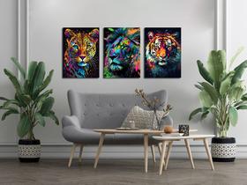 Quadros Decoração, Fino Acabamento, Imagem Leão Onça Tigre Color Coloridos Florescente 20x30