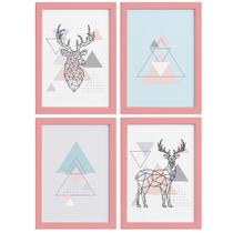 Quadros Decoração Minimalista Alce Moldura Rosa 22x32cm