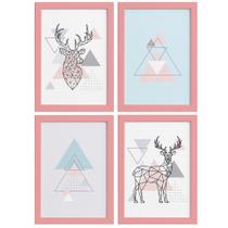 Quadros Decoração Minimalista Alce Moldura Rosa 22x32cm