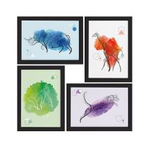 Quadros Decoração Minimalista Animais Safari Moldura Preta 22x32cm 4un