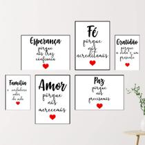 Quadros Decoração Sala Família Amor Gratidão Fé Kit 6 Peças Quadros Decoração Sala Família Amor Gratidão Fé Kit 6 Peças