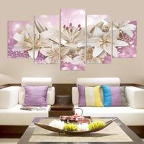 Quadros Decorativo 5 peças Flores Lírio Decoração Casa Variedades Sala Quarto