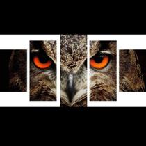 quadros decorativo 5 peças mod coruja olhar laranja