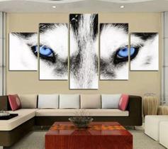 quadros decorativo 5 peças mod Lobo olhar azul