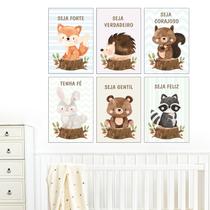 Quadros Decorativo Animais Cute Frases Meninos Kit 6 Peças 20x30cm Quarto Criança