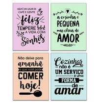 Quadros Decorativo Cozinha Frases Kit 4 20x30cm Cantinho Gourmet Coloridos